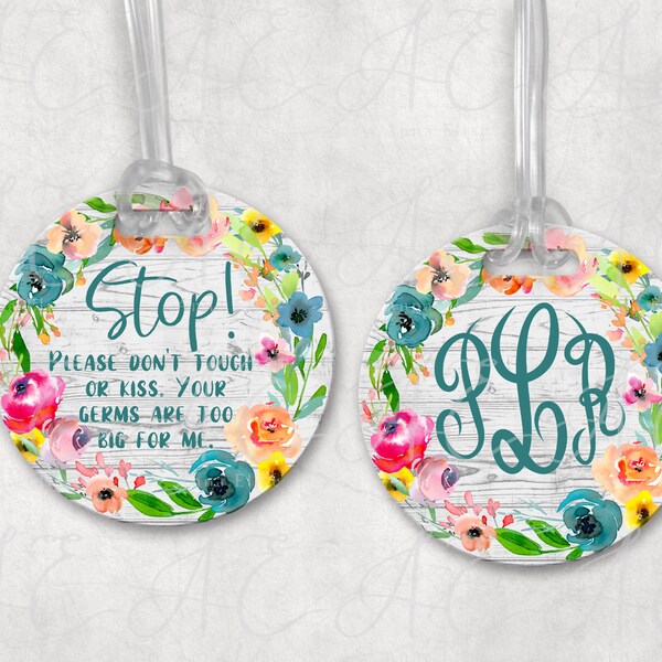 Floral Diaper Bag Tag, Do Not Touch, Sublimation Design, Baby Girl, Template, Baby Bag Tag, Shabby Chic, Ship lap, Monogram