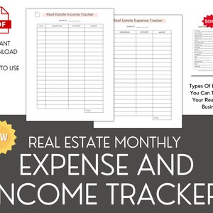 Real Estate Monthly Expense And Income Tracker | Track Your Real Estate Expenses 3 Detailed Pages | 8.5&quot;x11&quot; Digital Download PDF |