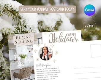 Realtor Holiday Farming Postcard: Hello Neighbor, Editable Canva Template (Download)