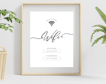 Afdrukbaar wifi-wachtwoordbord: moderne inrichting gastenkamer (digitale download)