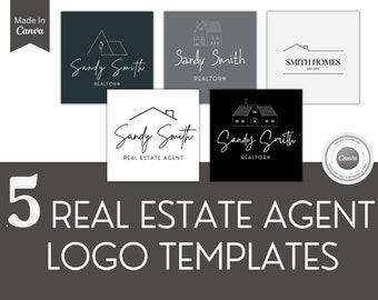 Real Estate Agent Logo Templates: 5 Minimalist Designs (CANVA Editable, Instant Download)