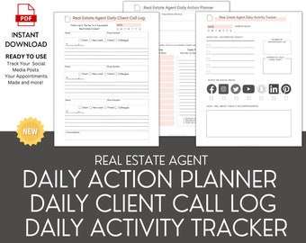 Real Estate Agent Planner Bundle: Daily Action, Client Call Log, Activity Tracker (PDF)