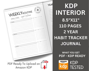KDP Journal Interior Ready To Upload For Your Amazon KDP Business, Habit Tracker For 2 Years, PDF 110 Pages, 8.5x11, Commercial License