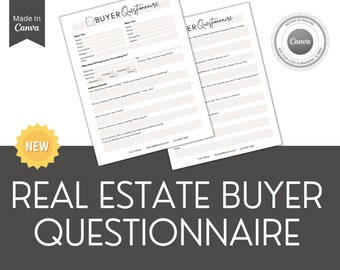 Real Estate Buyer Questionnaire: Client Intake Form (Canva Template, Instant Download)