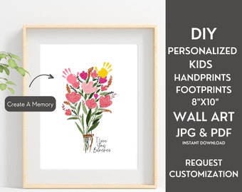 Mother's Day Printable Wall Art, DIY Kids Handprints or Footprints For New Moms, Dads, Grandparents, Gift for Mother's Day