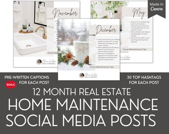 Real Estate Home Maintenance Social Media Posts: Canva Template (Digital Download)