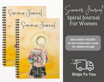 Summer Journal Spiral Notebook: Ruled Line Paper, Document Pocket