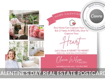 Valentine's Day Realtor Postcard Templates: Pink Hearts, 3 Sizes (Canva)