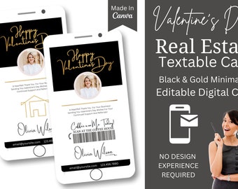 Real Estate Valentine's Day Textable Card: Black & Gold Canva Template