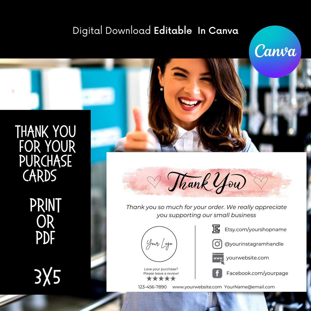 Thank You for Your Purchase Card Template: Customizable Canva Design ...