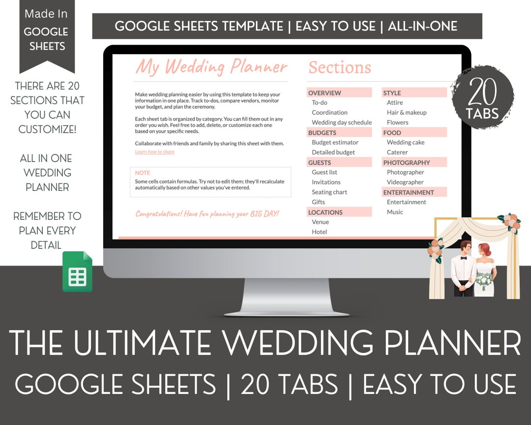 WEDDING PLANNER GOOGLE Sheets | Affordable Wedding Planning Checklist ...