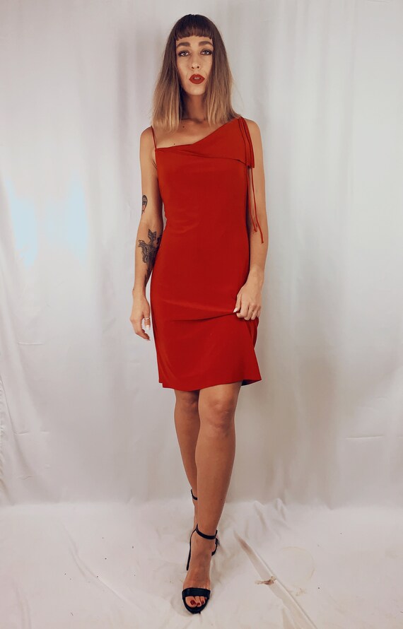 Vintage 1990s Red Cocktail Dress- cool tied spagh… - image 1