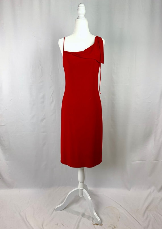 Vintage 1990s Red Cocktail Dress- cool tied spagh… - image 4