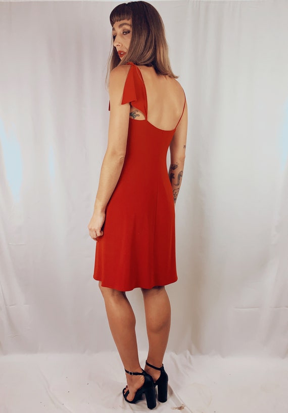 Vintage 1990s Red Cocktail Dress- cool tied spagh… - image 2