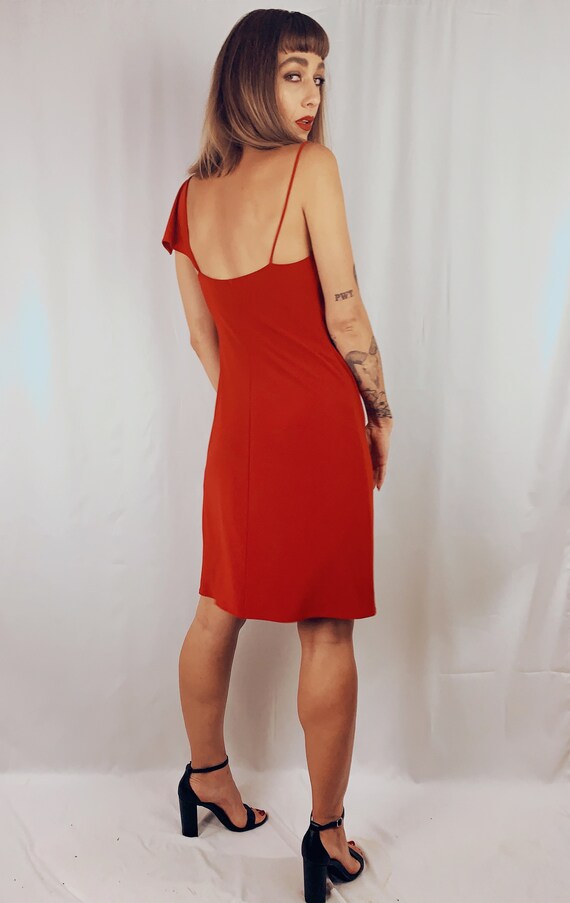 Vintage 1990s Red Cocktail Dress- cool tied spagh… - image 3