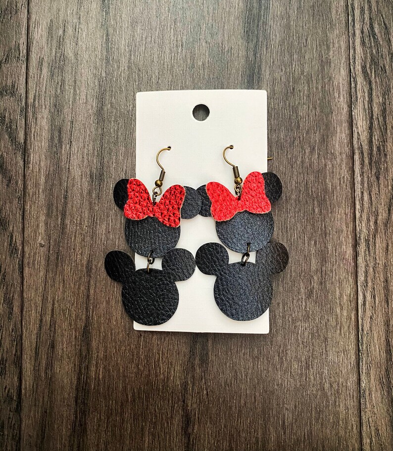 Minnie and Mickey Faux Leather Earrings