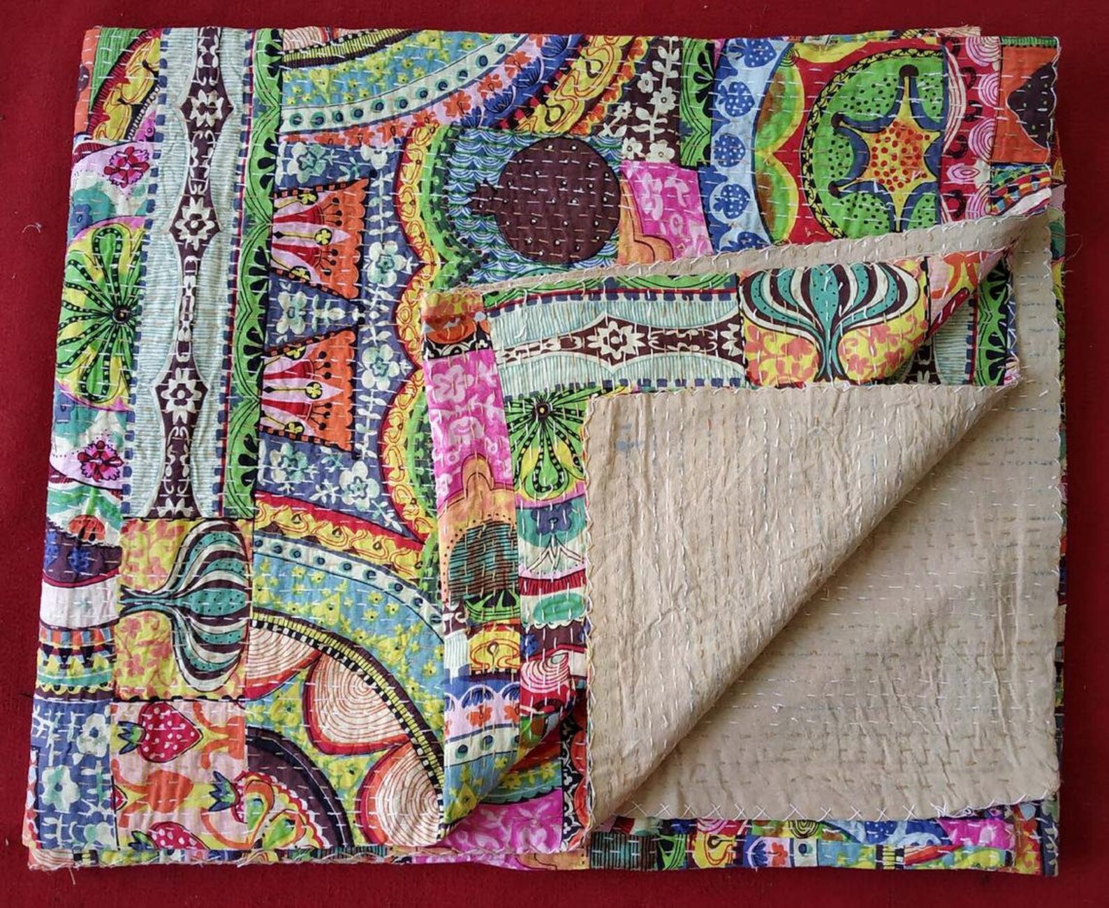 King Size Kantha Quilt Deken Bed Cover King Kantha Bedspread Etsy