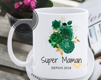 Mug super maman fleurs , mug personnalisable super maman tasse maman cadeau maman cadeau mère