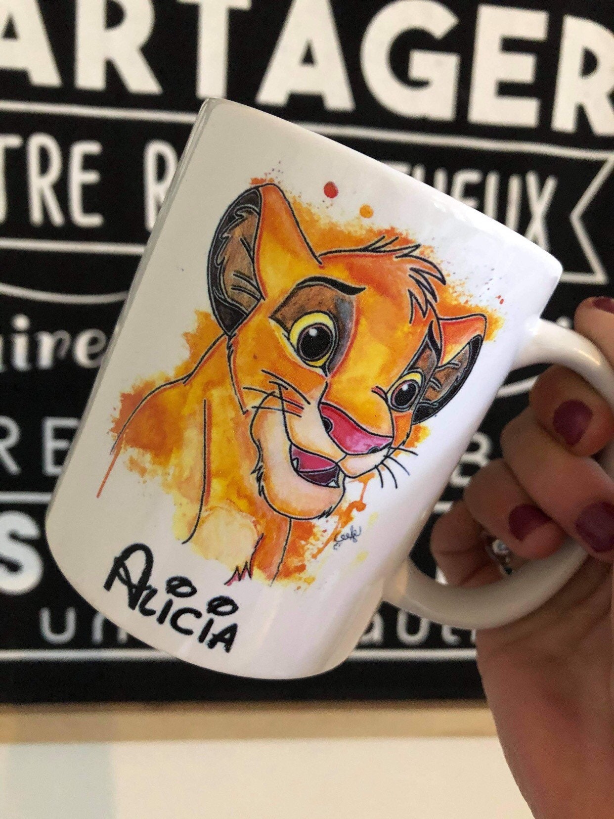 Mug Tasse Simba Roi Lion Revisité Aquarelle , Personnalisée