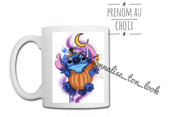 Tasse Stitch Revisité Dessin Citrouille Mug avec Personnalisé Prenom Stitch