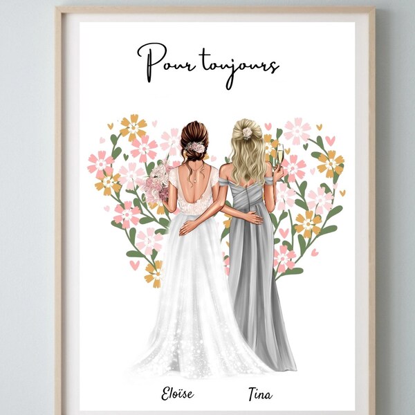 affiche personnalisée témoin de mariage , affiche mariage personnalisable,affiche amies , cadeau témoin de mariage