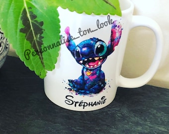 Stitch mug disney customizable first name, personalized stitch watercolor watercolor cup