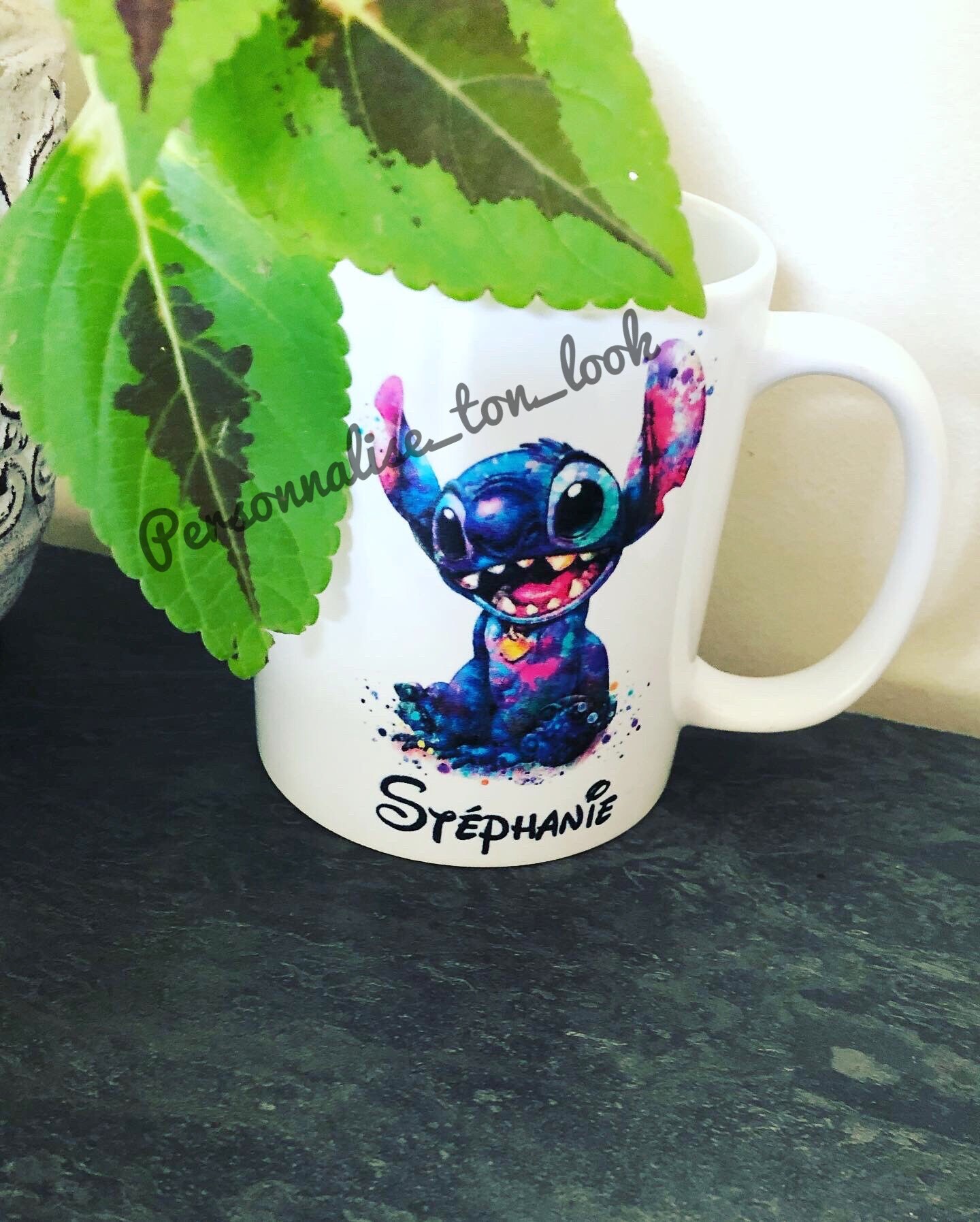 Mug Stitch Personnalisable Avec Prénom - Rose, Céramique, Fait Main, Neuf