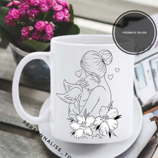 Mug personnalisé maman enfant mug famille maman ange tasse personnalisable mère enfant