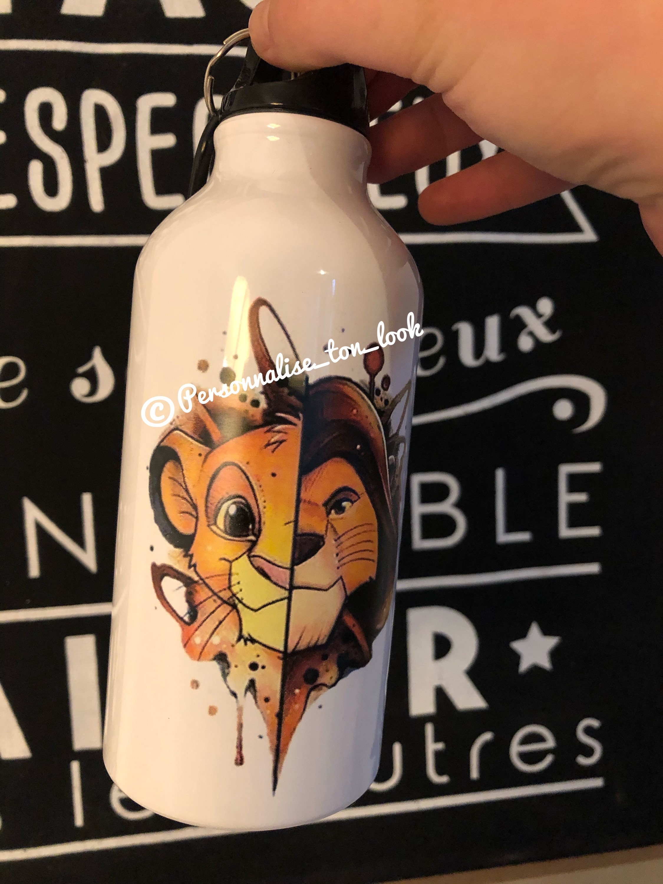 Gourde Revisité Mufasa Simba Lion Aquarelle Double Visage , Gourde Personnalisable Roi Bouteille Pre