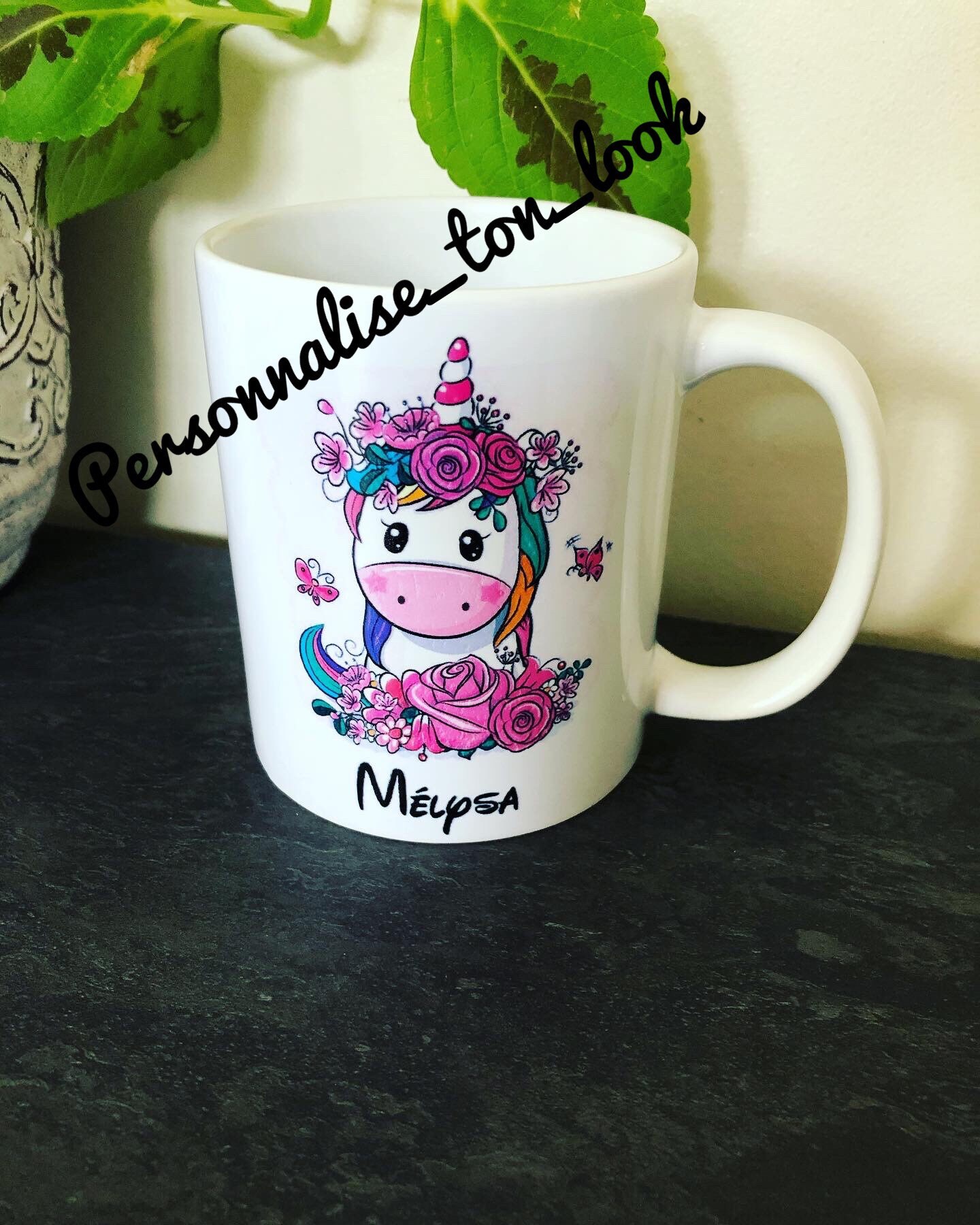 Tasse Mug Licorne Fleur Personnalisé Prénom