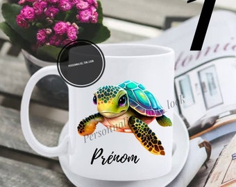 Mug personnalisé tortue watercolor mug personnalisable prénom mug coloré tortue animaux