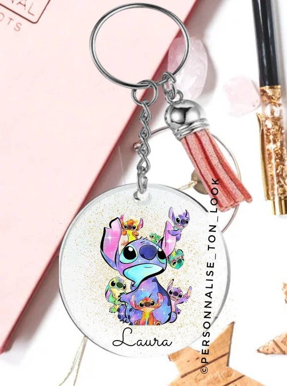 Porte clef Stitch revisité aquarelle dessin porte clef prénom  personnalisable porte clef plexiglas -  France