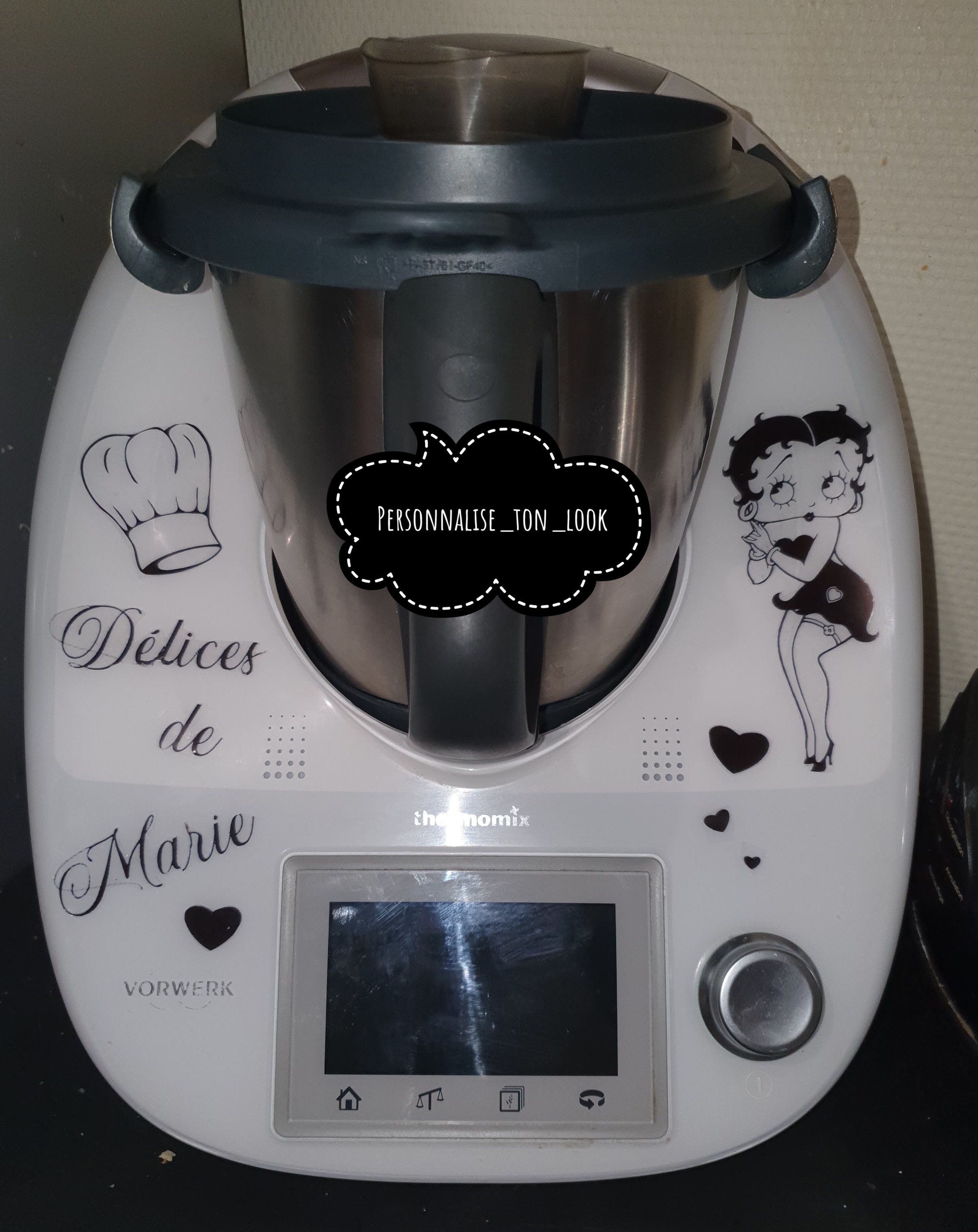 Stickers Thermomix Cookeo Mr Cuisine Betty Boop Toque Chef , Autocollant Robots Personnalisable Stic