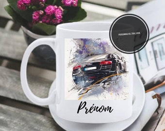 Mug personnalisé Audi R8 , tasse personnalisable Audi prénom au choix