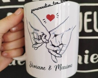 Mug couple personnalisé mains couple cadeau personnalisé tasse couple prénom date personnalisé