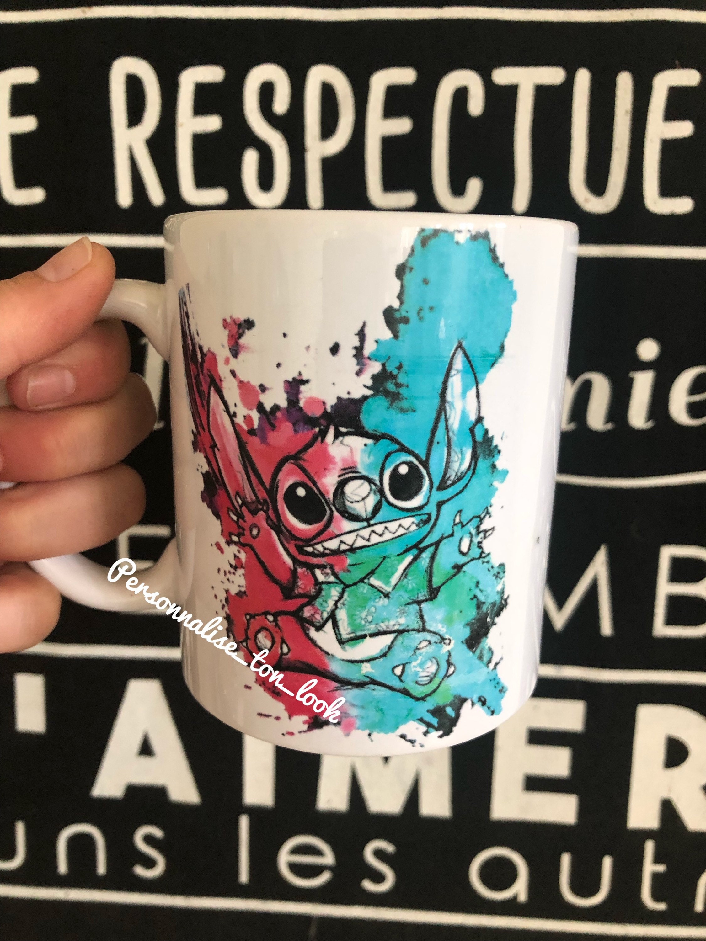 Mug Stitch Tasse Revisité Aquarelle Multicolore Personnalisée Prenom Stitch