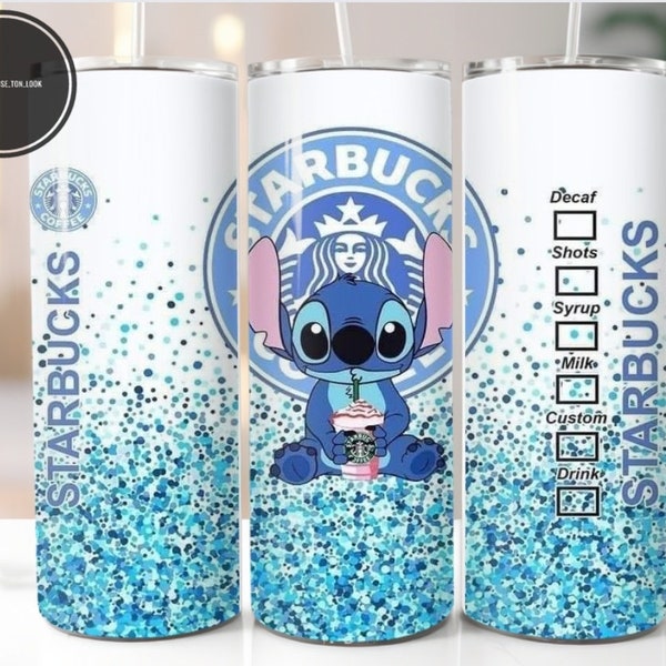 Gobelet tumbler Stitch Starbucks en acier inoxydable personnalisé isotherme Stitch pailettes strass