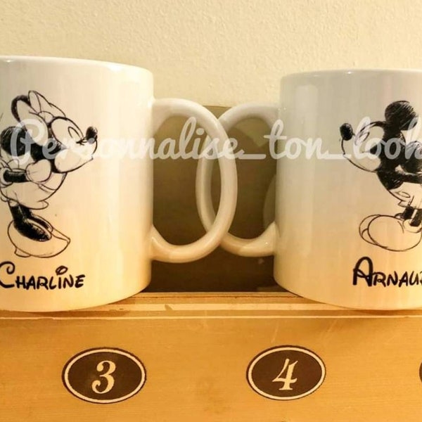 Mug couple Disney revisité dessin mug revisité Mickey et Minnie revisité façon dessin