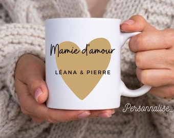 Mug personnalisé mamie d'amour tasse personnalisable pour grand mère fêtes des grands mère mug personnalisé fêtes des mamies prénoms