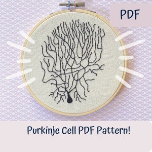 Purkinje Neuron Embroidery Pattern, Beginner Modern Hand Embroidery PDF