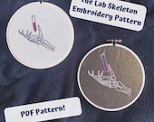 Spooky Science Embroidery Pattern, Skeleton, Lab Biology Embroidery. DIY Embroidery PDF Pattern, Embroidery PDF Pattern, Beginner Embroidery