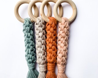 Macrame Baby Teether, Wood Baby Teether, Natural Baby Toys