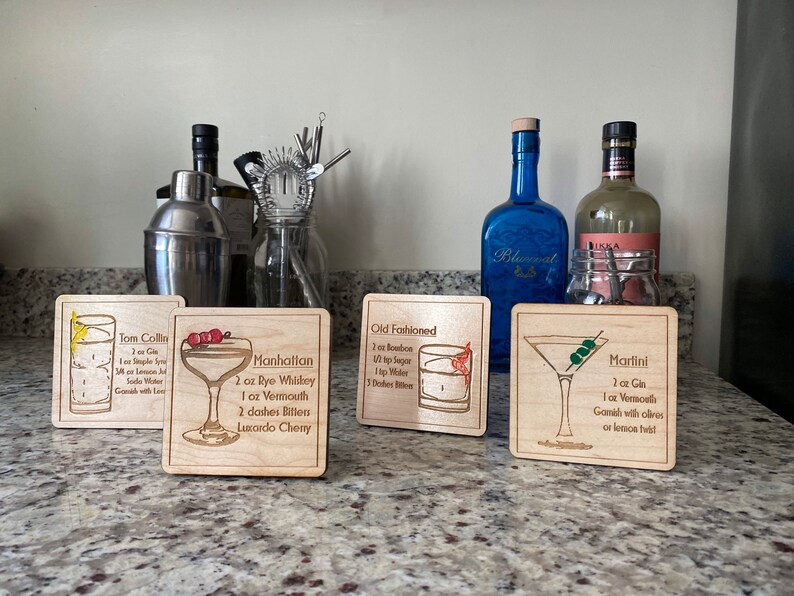 Classic Cocktail Recipe Coasters Etsy