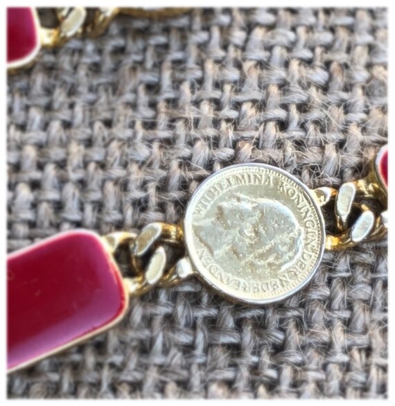 1970s RARE Goldette RED enamel French Coin Neckla… - image 10