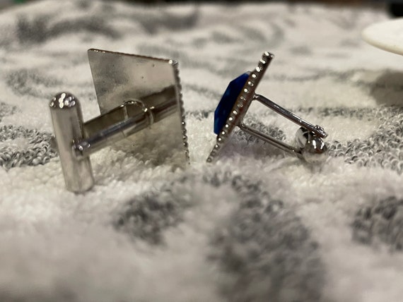 1980s Silver-tone Square cufflinks with marbled a… - image 5