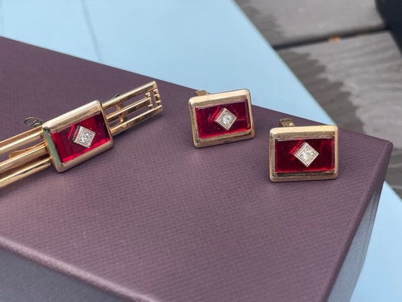 Stunning Anson Red and Gold Art Deco cufflink and… - image 1