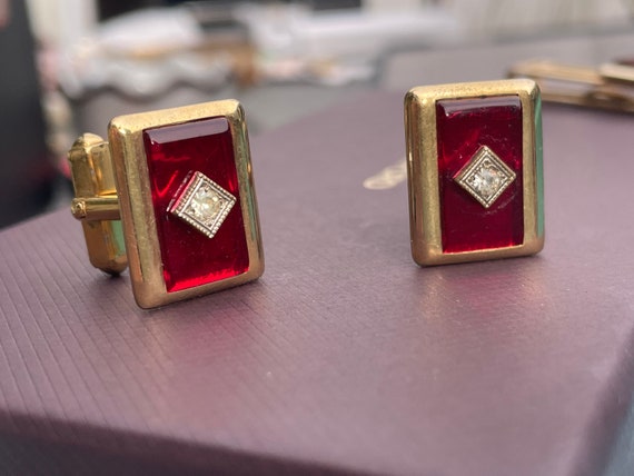 Stunning Anson Red and Gold Art Deco cufflink and… - image 7