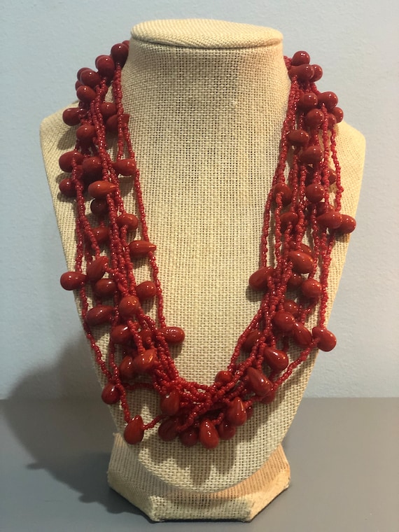 Planet Friendly Multi strand Faux Red Coral and Se