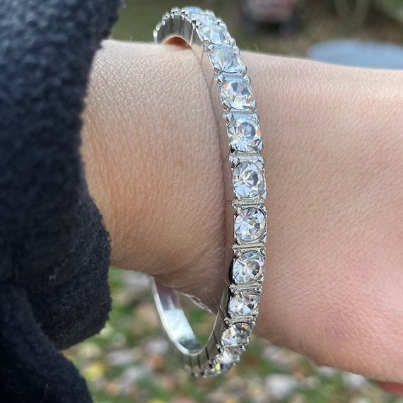 Fancy Graziano Silver tone Rhinestone Bangle - image 1