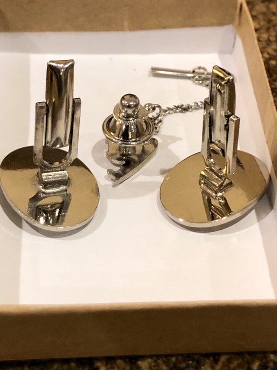 Spanish Ship Cufflinks and tie tack set in silver… - image 3
